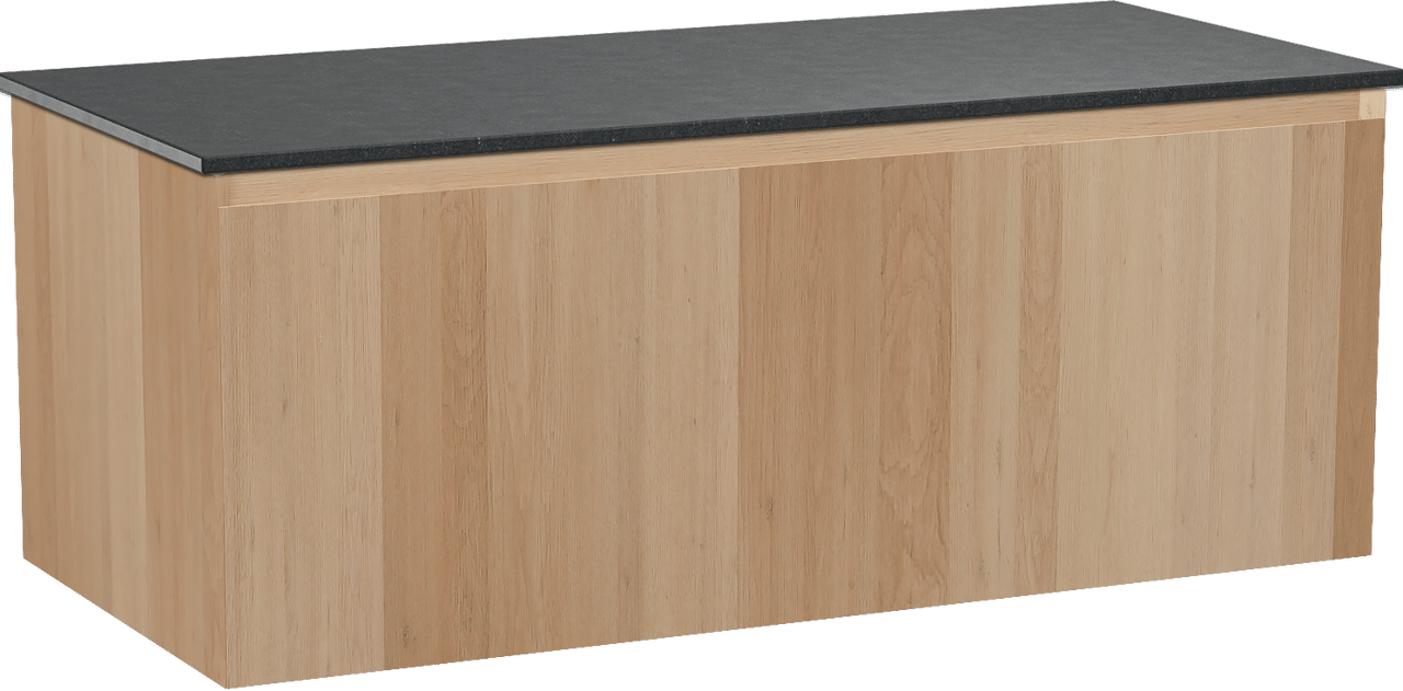 Balmani Idra hängendes Möbelstück Set: 120 x 55 cm, Naturbelassene Eiche, mit Stretto Einzel Waschtischplatte, Schwarzes Granit