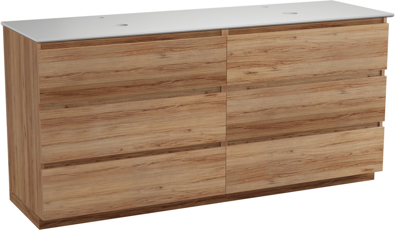Balmani Lucida meuble salle de bains à poser 180 x 55 cm teck avec Facetta tablette double en solid surface blanc mat