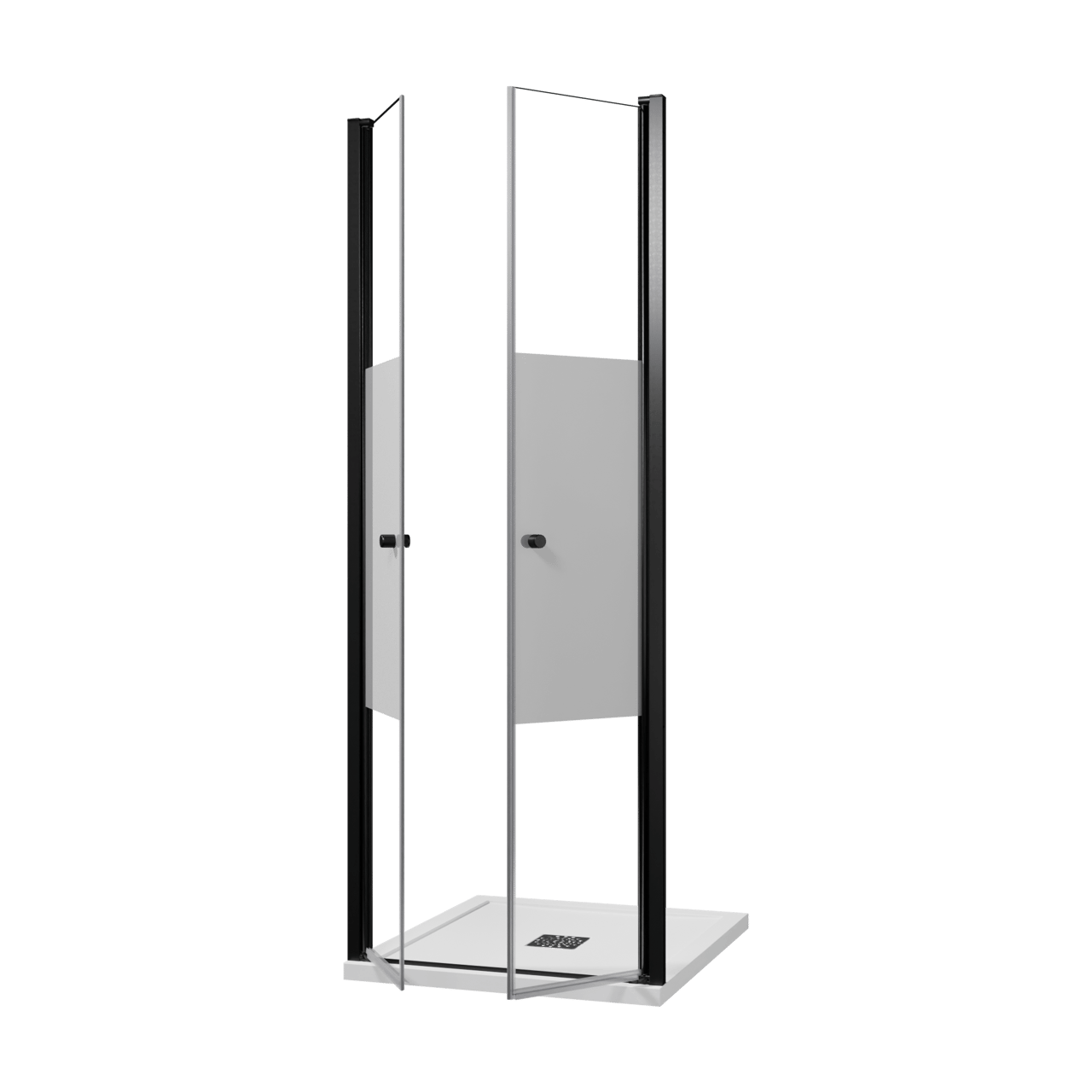 Luca Varess Kuresa porte battante 80 x 200 cm verre transparent avec bande matte profil noir mat