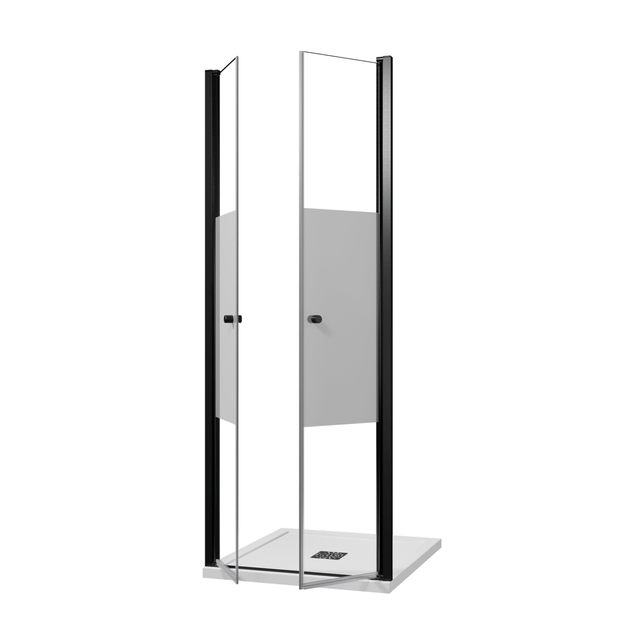 Luca Varess Kuresa douche pendeldeur 80 x 200 cm helder glas met matte strook mat zwart profiel