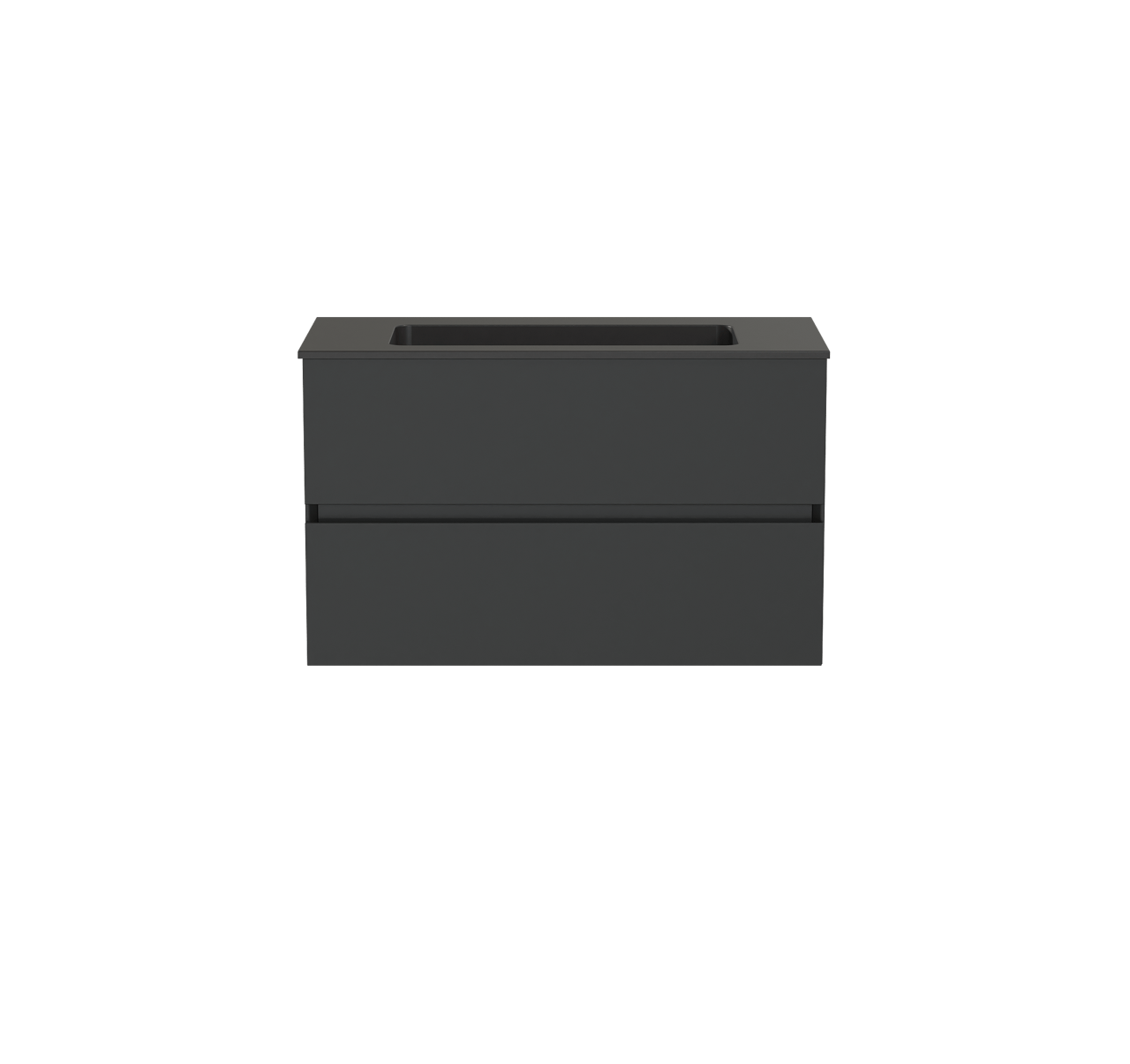 Storke Edge zwevend badkamermeubel 80 x 40 cm mat zwart met Scuro enkele wastafel in kwarts mat zwart