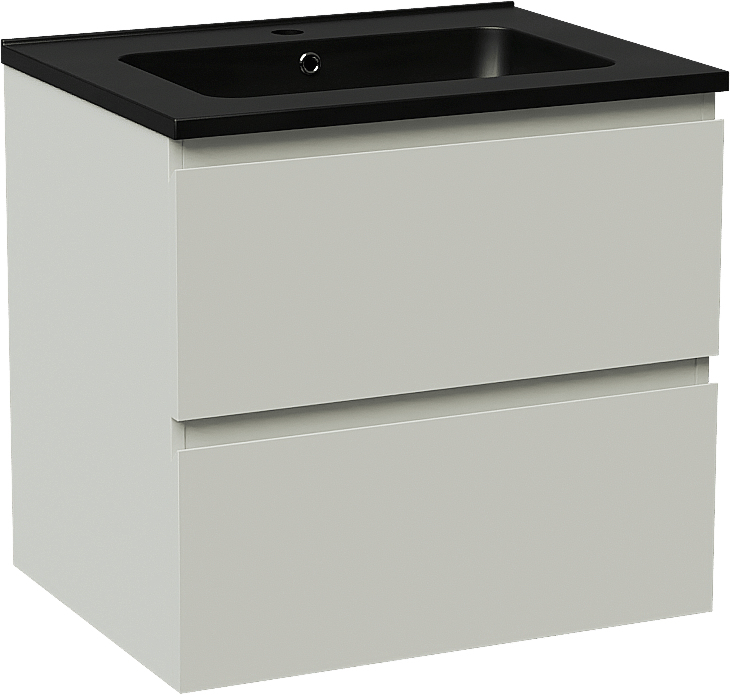 Linie Lado meuble salle de bains suspendu 60 x 46 cm greige avec Vano plan simple en marbre composite noir mat