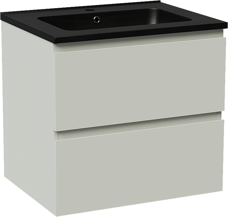 Linie Lado meuble salle de bains suspendu 60 x 46 cm greige avec Vano plan simple en marbre composite noir mat