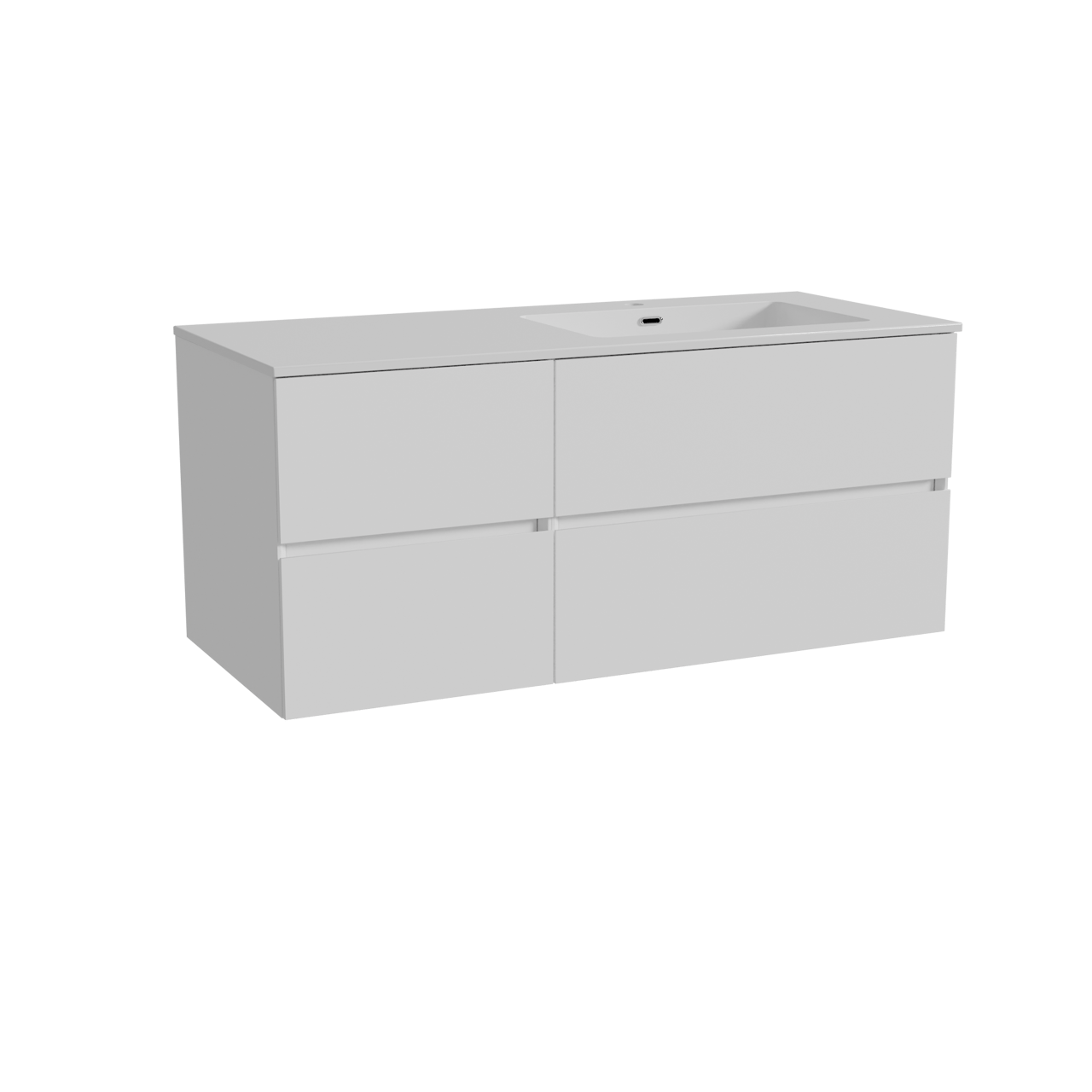 Storke Edge meuble salle de bains suspendu 120 x 52 cm blanc mat avec Diva plan vasque asymétrique à droite en marbre composite blanc brillant