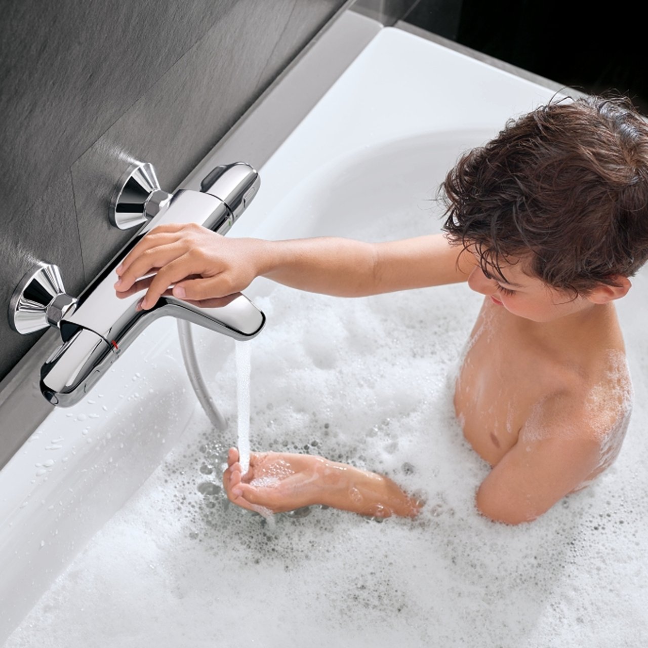 Grohe Grohtherm 1000 Thermostat-Badewannenarmatur: Chrom glänzend