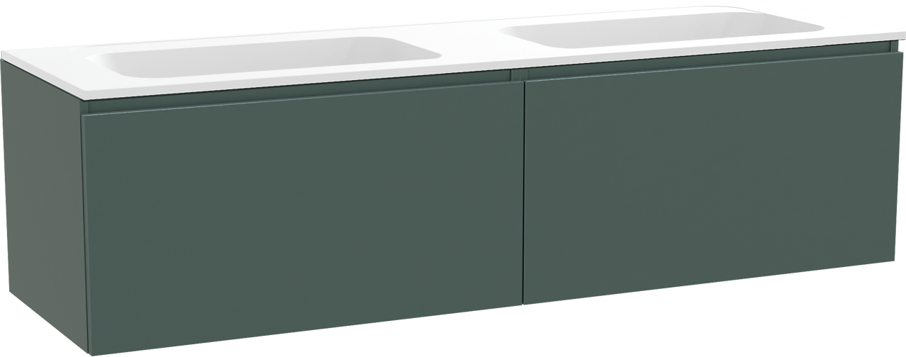 Balmani Sfera meuble salle de bains suspendu 180 x 55 cm forest avec Tablo Strada double vasque en marbre composite blanc mat