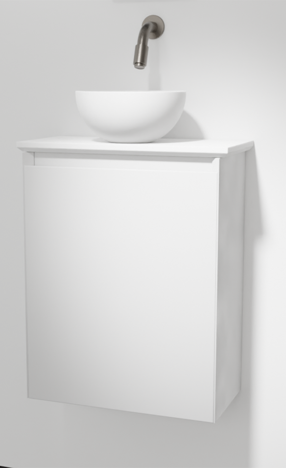 Balmani Mitra meuble wc suspendu 42 x 21 cm blanc mat avec Facetta tablette et Jazz vaque à poser en Solid Surface mat