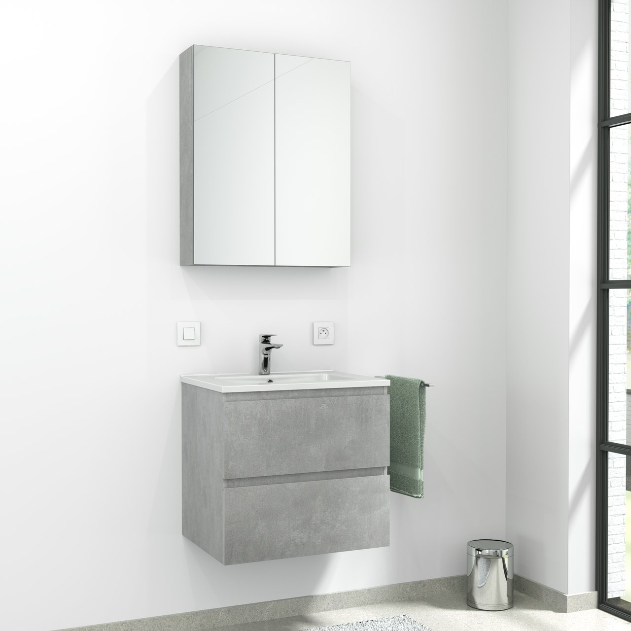 Linie Montro armoire de toilette 60 x 75 cm béton gris foncé