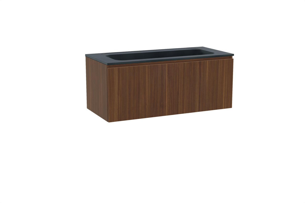 Balmani Sfera meuble salle de bains suspendu 120 x 55 cm noyer américain avec Tablo Strada lavabo simple pour 2 trous de robinet en marbre composite noir mat