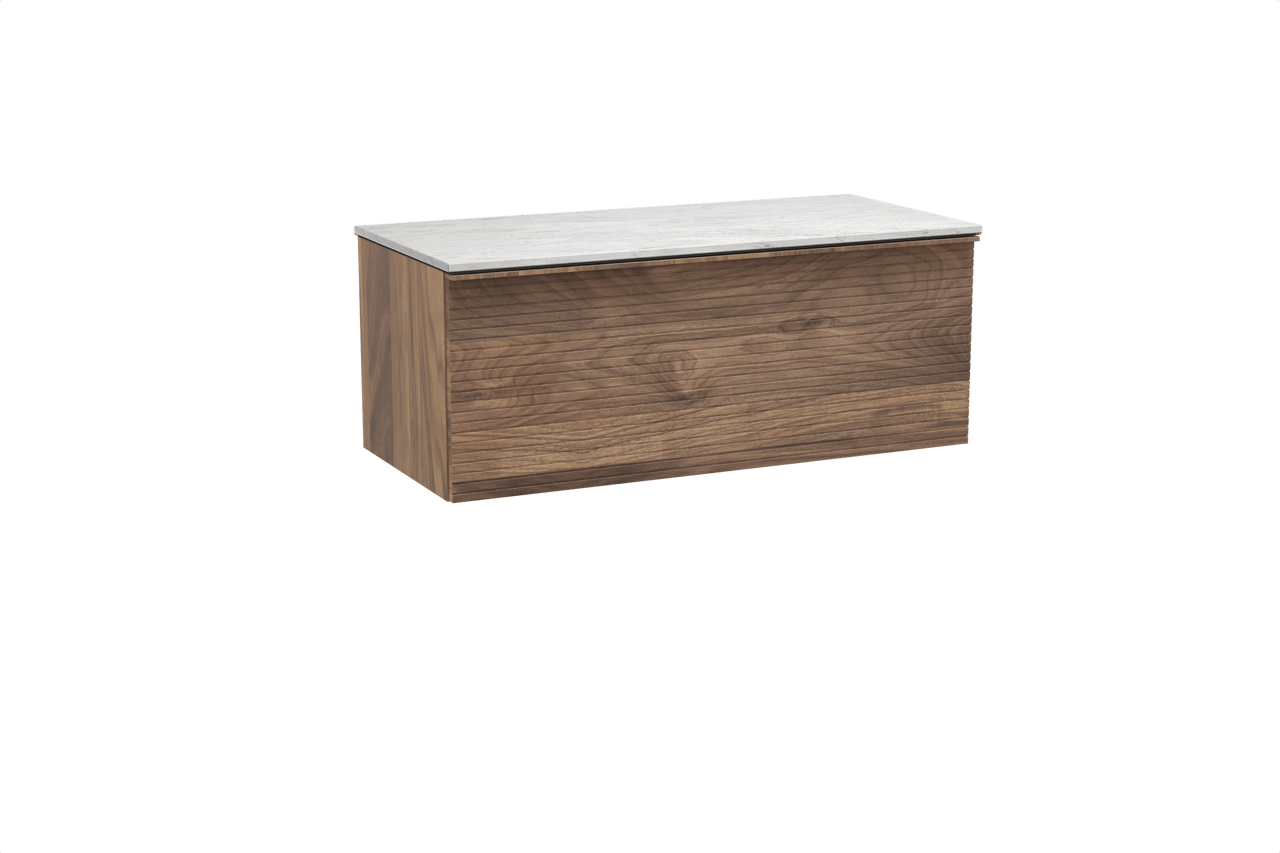 Balmani Forma meuble salle de bains suspendu 120 x 55 cm noyer américain avec Stretto tablette simple ou double en marbre carrare, Nervure droite symétrique horizontale