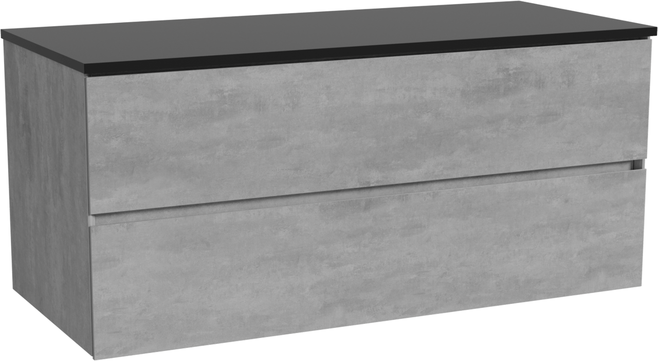 Storke Edge meuble salle de bains suspendu 120 x 52 cm béton gris foncé avec Panton tablette simple ou double en mdf enduit de poudre noir mat