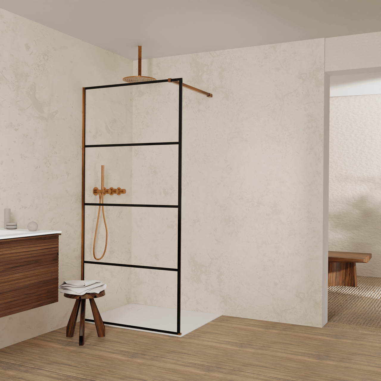 Balmani Modular Walk-In Dusche: 100 x 200 cm, Lined, Profil Brushed Rosegold
