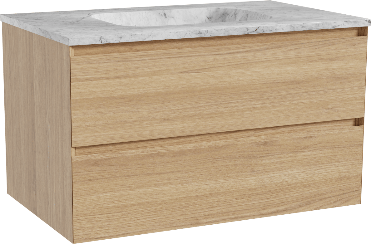 Balmani Mitra meuble salle de bains suspendu 90 x 55 cm chêne naturel avec Tablo Arcato plan simple en marbre carrara