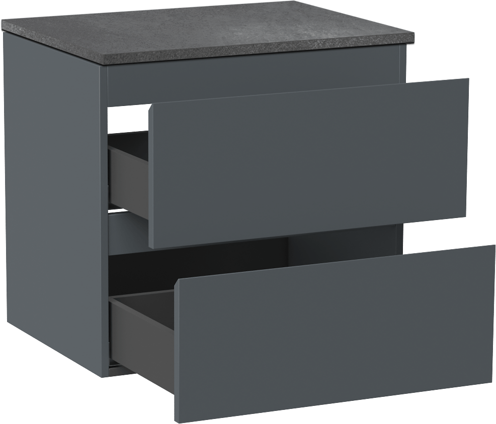 Linie Lado zwevend badmeubel 60 x 46 cm blauw antraciet met Lado enkel wastafelblad in melamine grijze leisteen