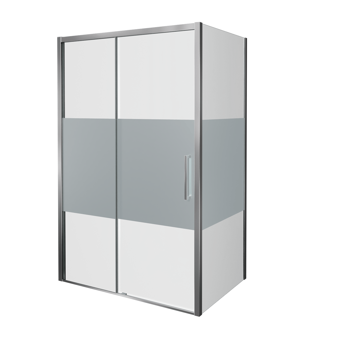 Balmani Senses Design douchehoek met linkse schuifdeur en vaste zijwand, 160 x 80 cm, Helder glas met matte strook, Glanzend chroom profielen