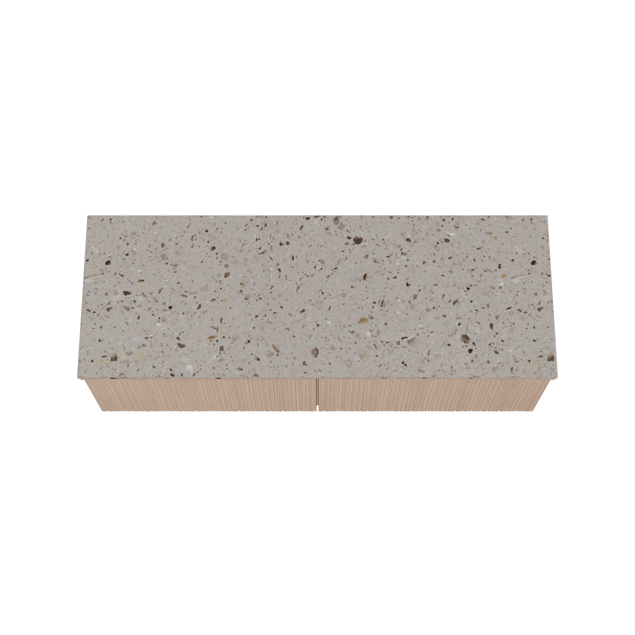 Balmani Forma zwevend badkamermeubel 150 x 55 cm natuur eik met Stretto enkel of dubbel tablet in terrazzo greige terrazzo, Verticale asymmetrische ronde ribbel