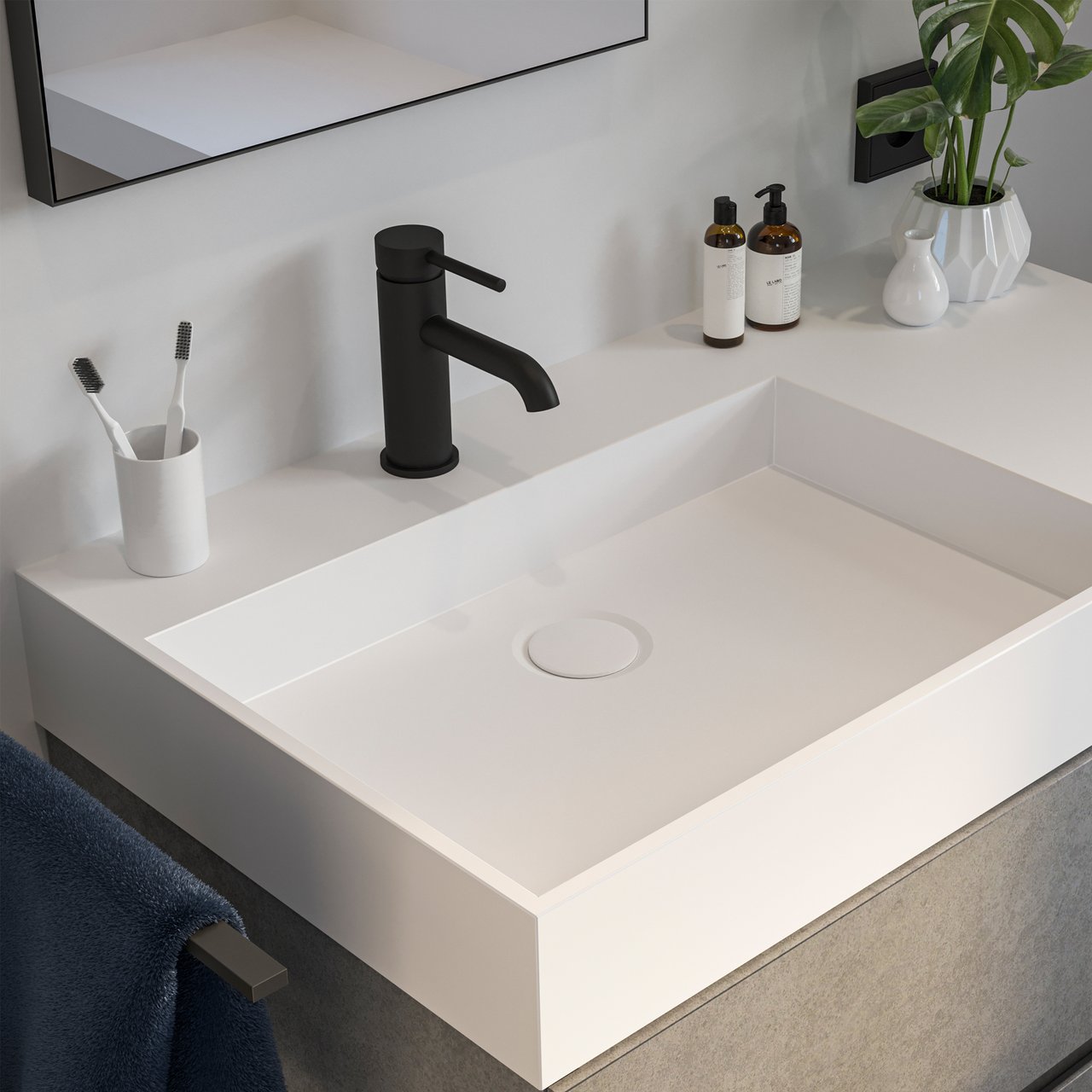 Blaufoss Round EcoStart standaard wastafelkraan mat zwart