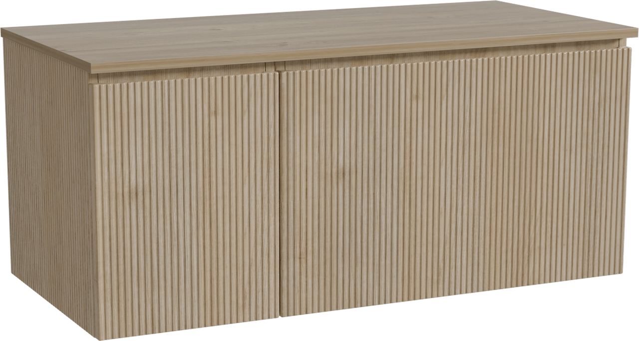 Storke Ribs hängendes Möbelstück Set: 110 x 52 cm, Rohe Eiche, mit Panton Einzel Waschtischplatte, Melamin, Rohe Eiche, Vertikale symmetrische gerade Rippe
