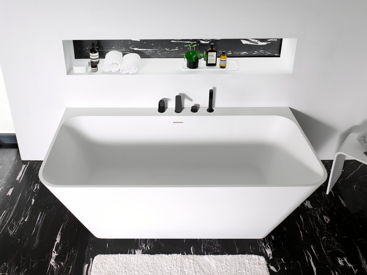 Balmani Zigga halfvrijstaand bad 180 x 85 cm Solid Surface mat wit