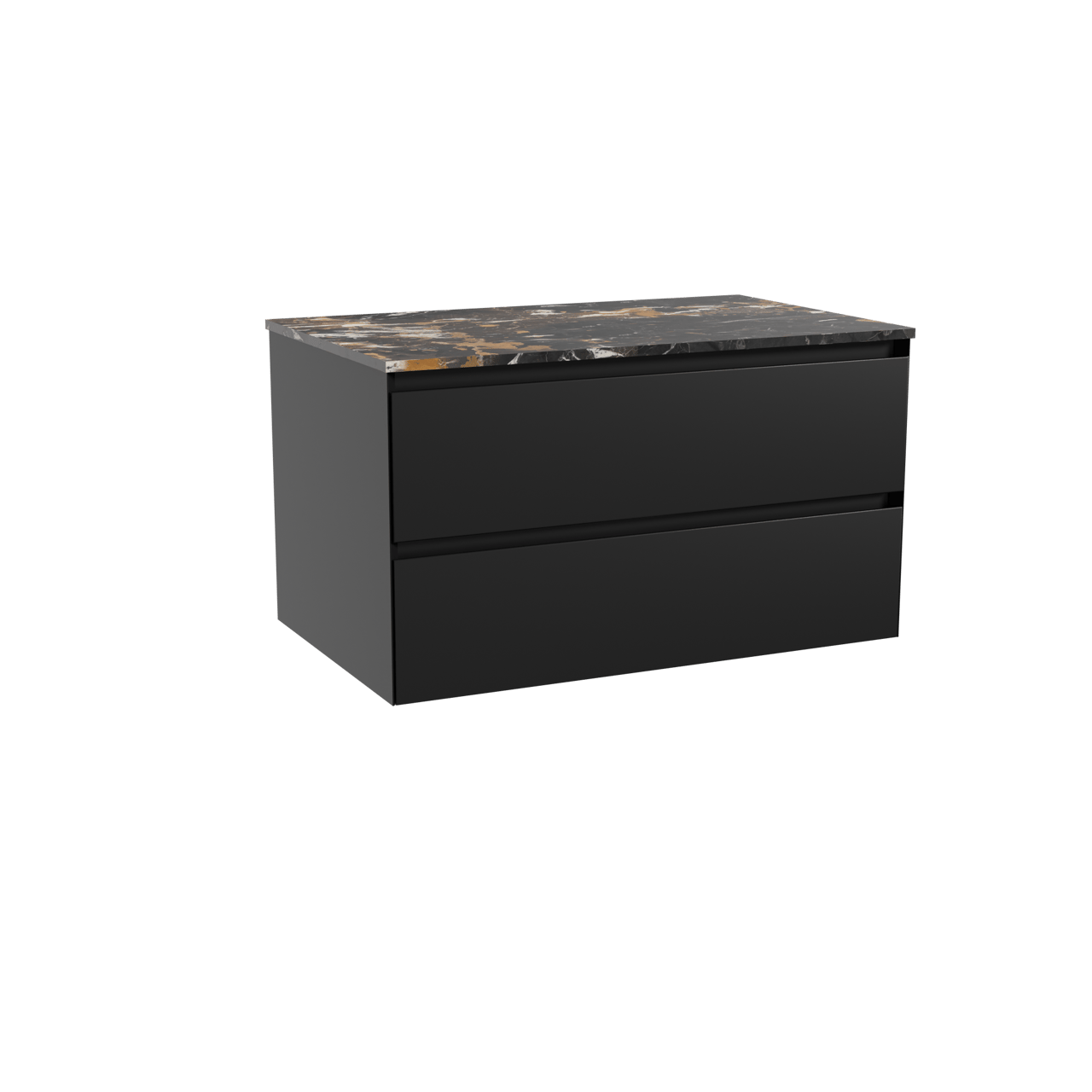 Balmani Mitra meuble salle de bains suspendu 90 x 55 cm noir mat avec Stretto tablette simple en marbre portoro gold