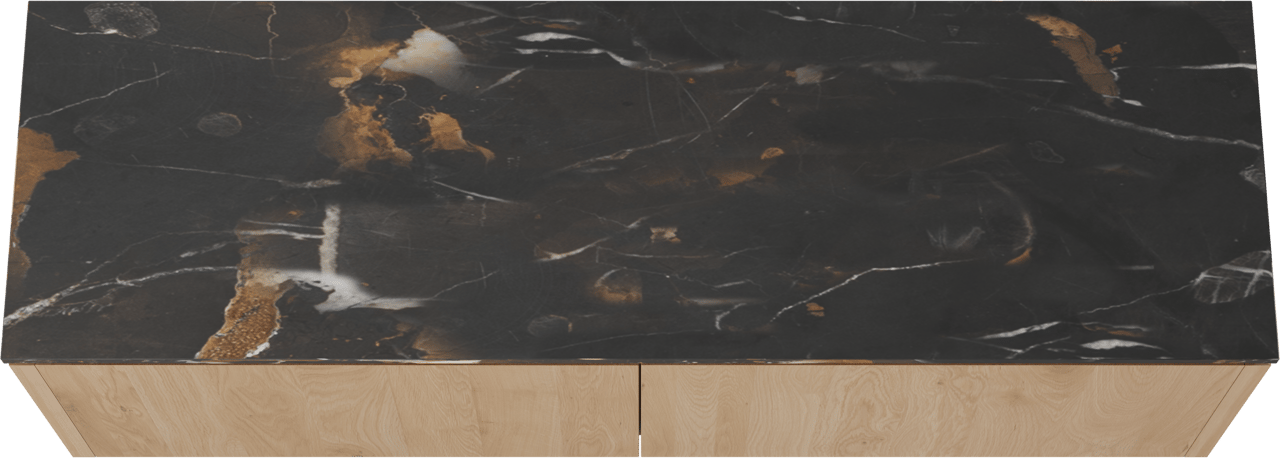 Balmani Eclips zwevend badkamermeubel 180 x 55 cm Natuur eik met Stretto enkel of dubbel tablet in Portoro Gold marmer