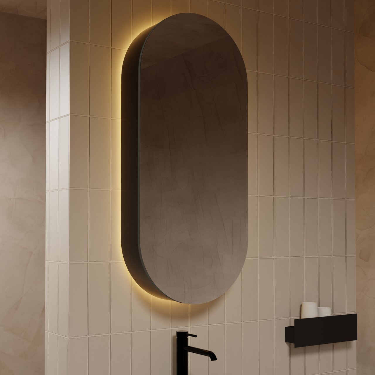 Balmani Mara Spiegelschrank 45 x 100 cm Schwarz Matt, mit Anti-Beschlag Spiegelheizung