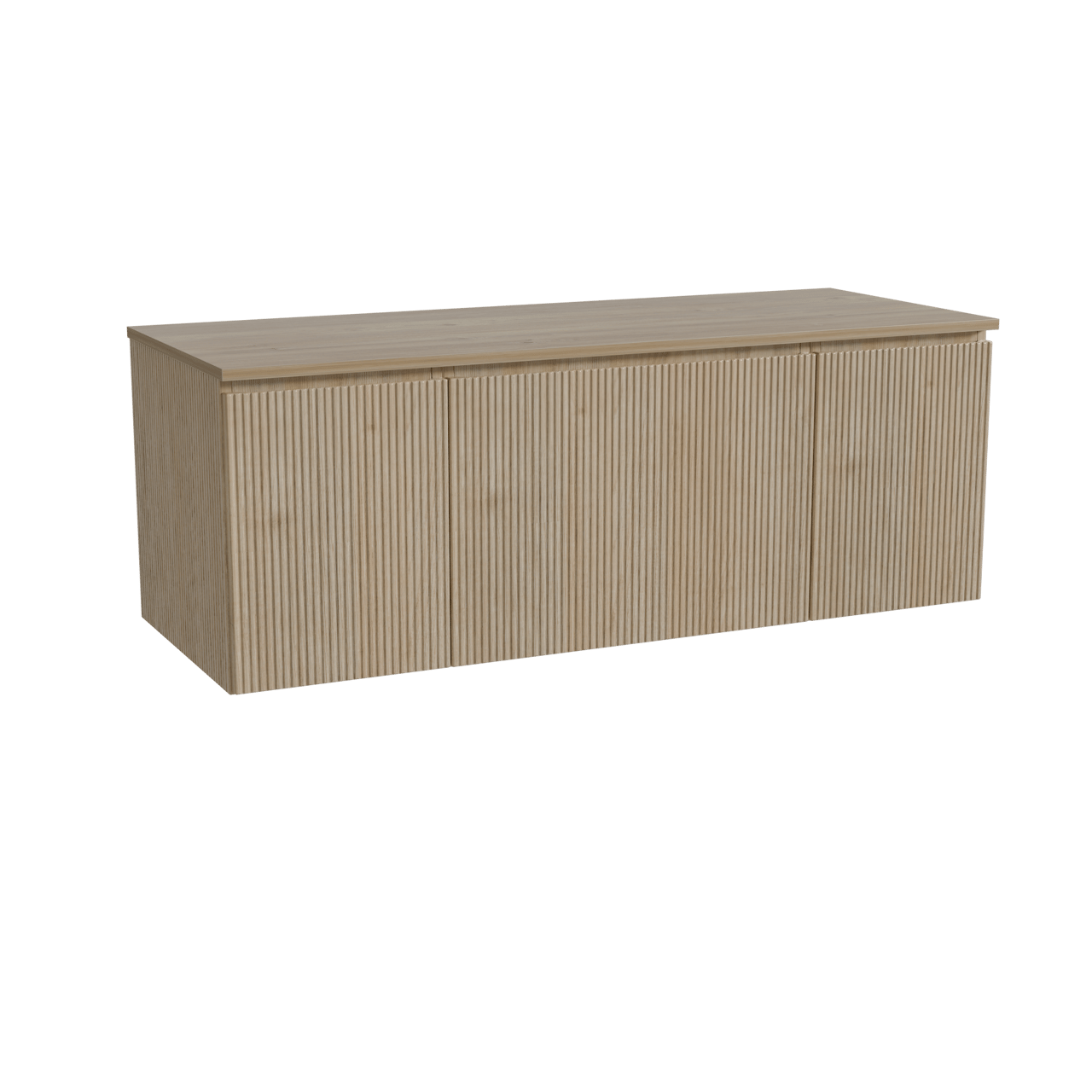 Storke Ribs meuble salle de bains suspendu 135 x 52 cm chêne brut avec Panton tablette simple ou double en mélaminé chêne brut, Nervure droite symétrique verticale