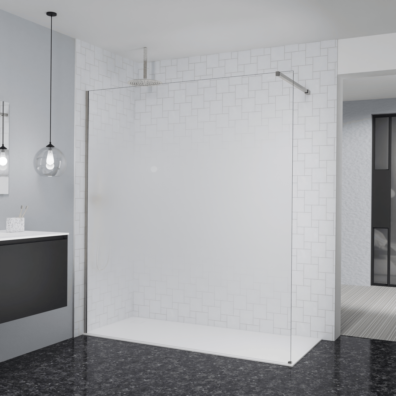 Balmani Modular douche à l'italienne: 180 x 200 cm, Permafrost, avec coating, Profil Brushed CoolMetal