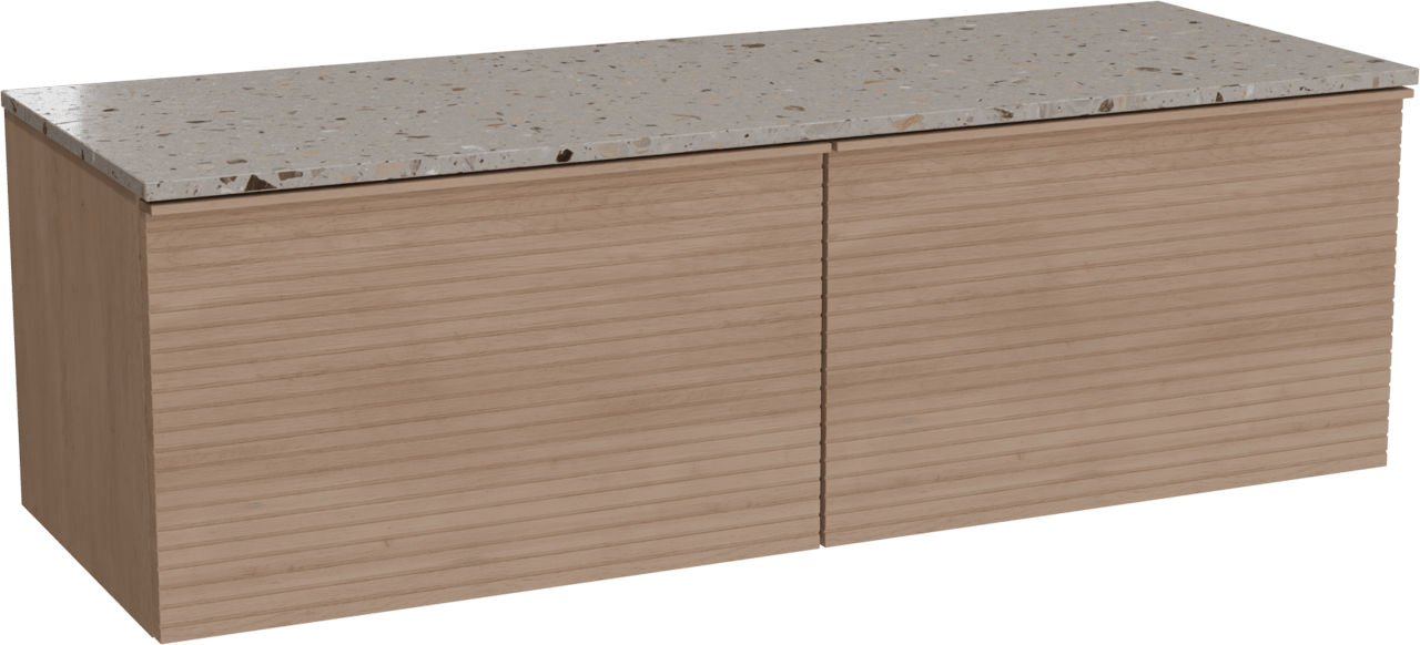 Balmani Forma meuble salle de bains suspendu 150 x 55 cm chêne naturel avec Stretto tablette simple ou double en terrazzo greige terrazzo, Nervure droite symétrique horizontale