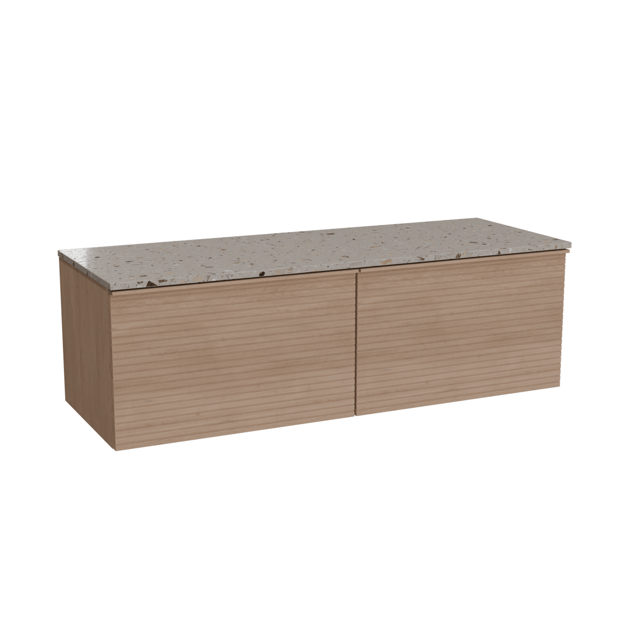 Balmani Forma meuble salle de bains suspendu 150 x 55 cm chêne naturel avec Stretto tablette simple ou double en terrazzo greige terrazzo, Nervure droite symétrique horizontale