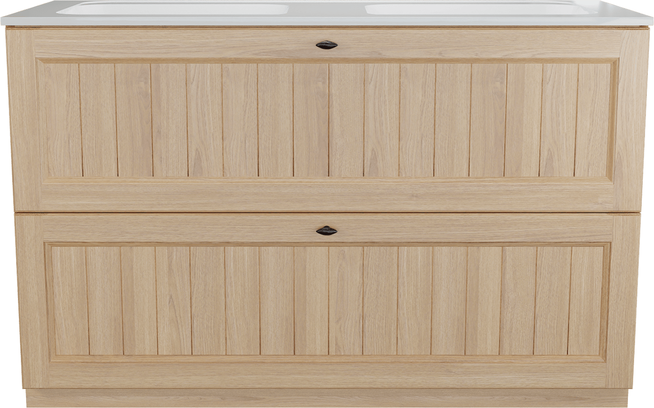 Balmani Lemon meuble salle de bains à poser 135 x 55 cm, placage chêne naturel avec Tablo Strada double vasque en blanc brillant