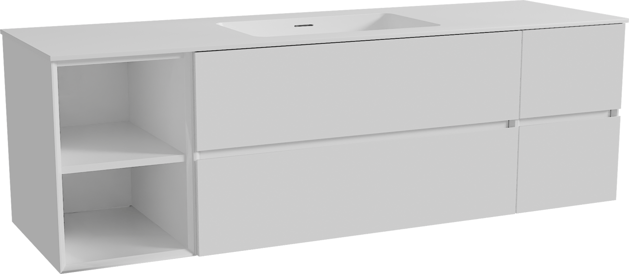 Storke Edge meuble salle de bains suspendu 165 x 52 cm blanc brillant avec Mata plan simple en solid surface blanc mat