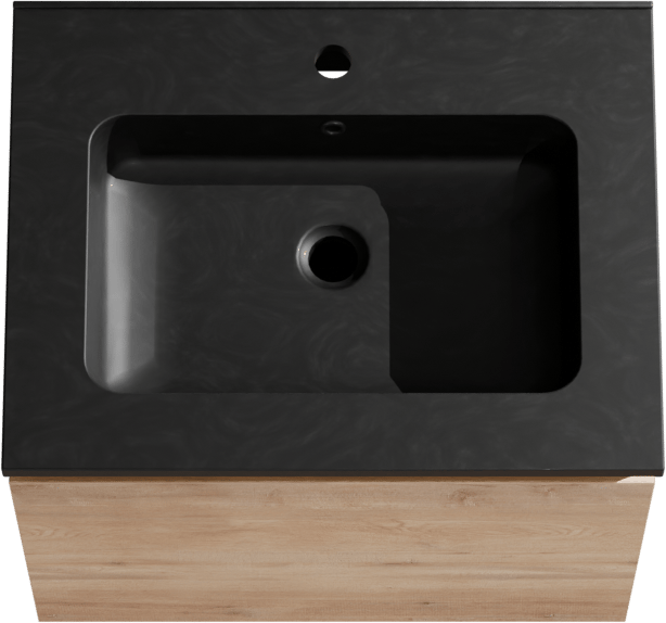Linie Lado meuble salle de bains suspendu 60 x 46 cm chêne naturel avec Vano plan simple en marbre composite noir mat