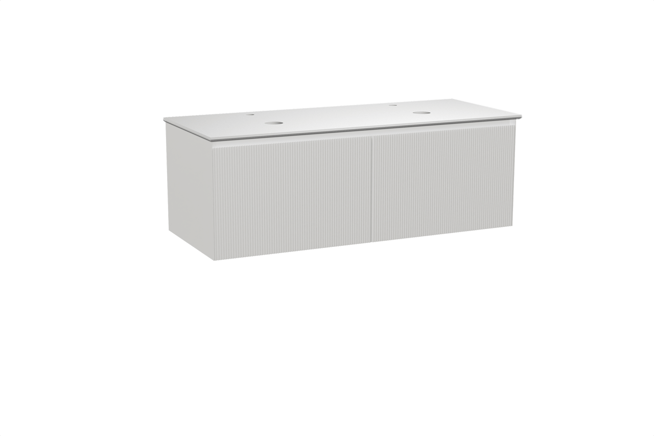 Balmani Fila meuble salle de bains suspendu 135 x 55 cm blanc mat avec Facetta tablette double en solid surface blanc mat, Nervure droite symétrique verticale