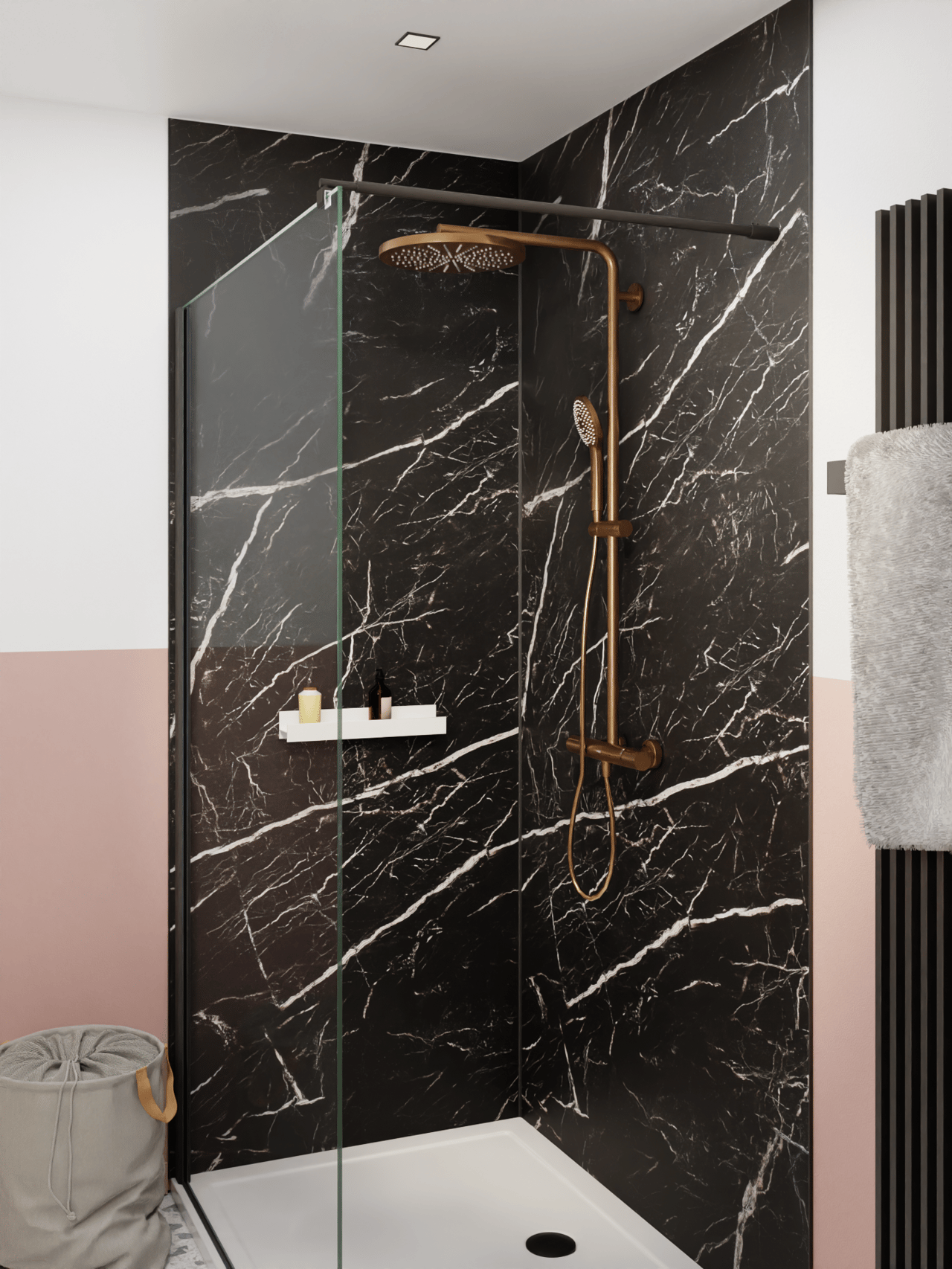 Luca Varess Artdeco Duschrückwand: 90 x 244 cm, Alu-Komposit, Schwarze Marmoroptik