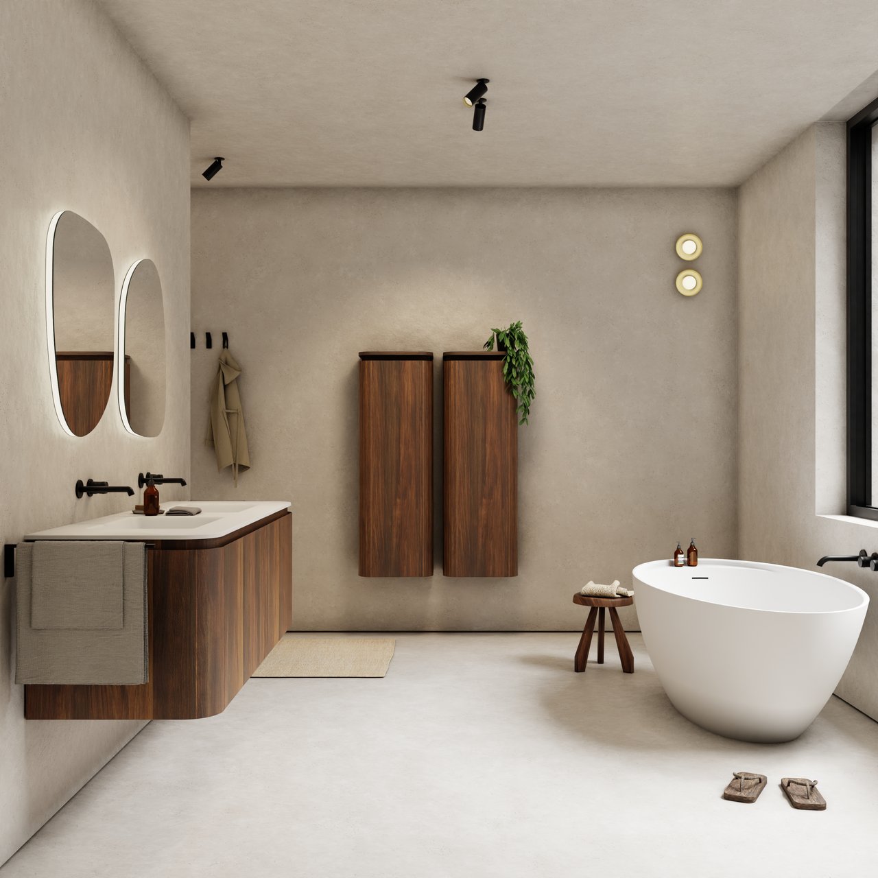 Balmani Moon hängender Waschbeckenunterschrank: 160 x 55 cm, Amerikanischer Nussbaum, 4 Schubladen