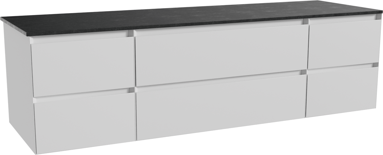 Balmani Mitra meuble salle de bains suspendu 180 x 55 cm blanc mat avec Stretto tablette simple ou double en granit noir