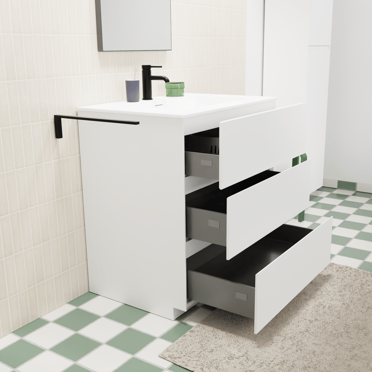 Storke Edge staand badmeubel 75 x 52 cm mat wit met Mata enkele wastafel in solid surface mat wit