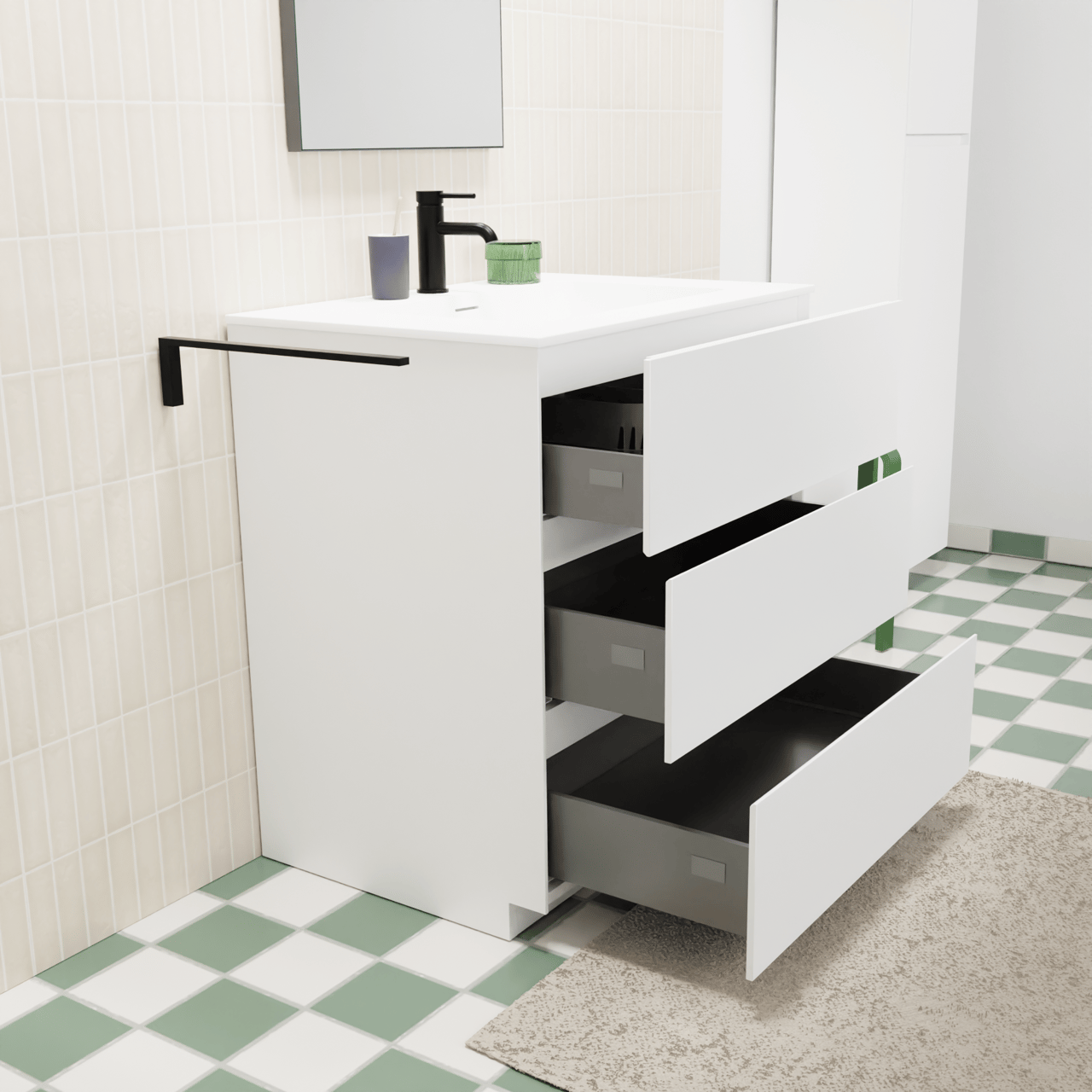 Storke Edge meuble salle de bains à poser 75 x 52 cm blanc mat avec Mata plan simple en solid surface blanc mat