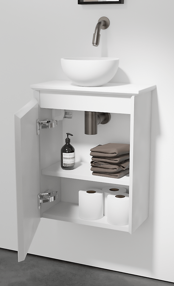 Balmani Mitra meuble wc suspendu 42 x 21 cm blanc mat avec Facetta tablette et Jazz vaque à poser en Solid Surface mat