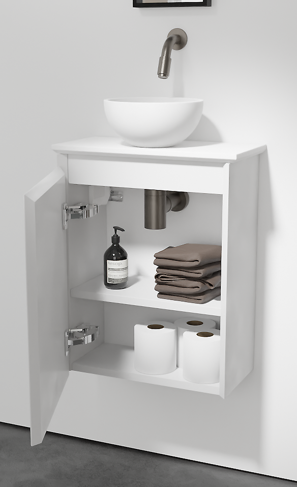 Balmani Mitra meuble wc suspendu 42 x 21 cm blanc mat avec Facetta tablette et Jazz vaque à poser en Solid Surface mat