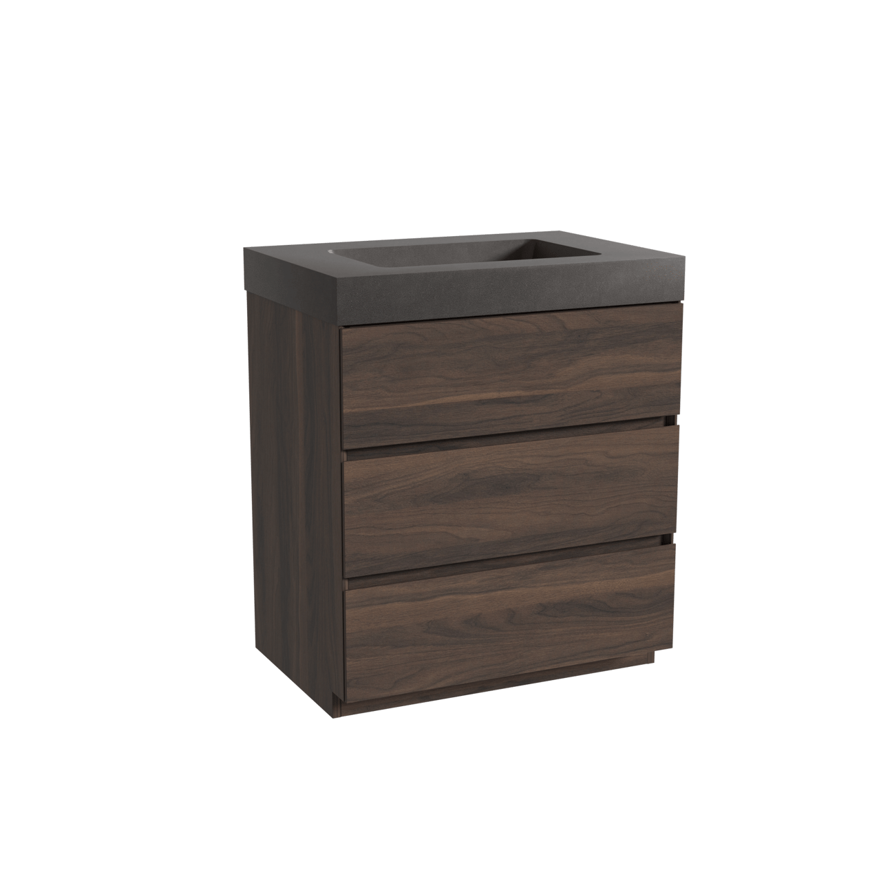 Storke Edge staand badkamermeubel 75 x 52 cm notelaar met Scuro High enkele wastafel in kwarts mat zwart