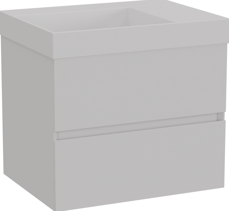 Storke Edge hängendes Möbelstück Set: 60 x 46 cm, Weiß matt, mit Jura Waschtisch links, Solid Surface Weiß matt