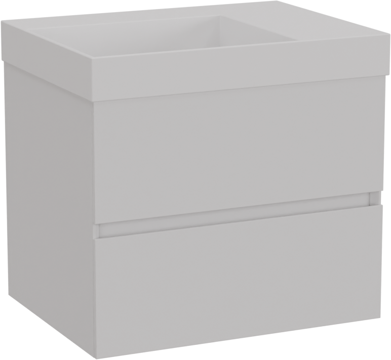 Storke Edge zwevend badkamermeubel 60 x 46 cm mat wit met Jura asymmetrisch linkse wastafel in solid surface mat wit