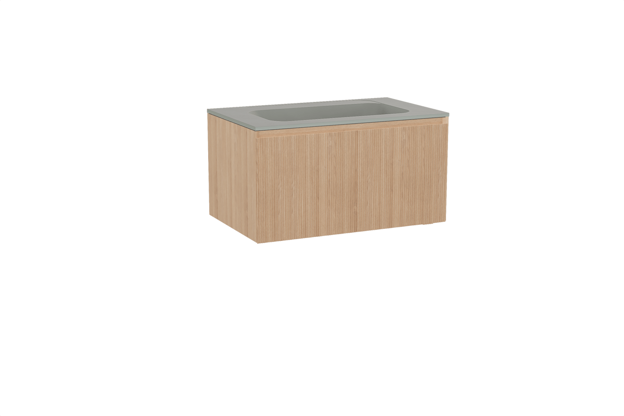 Balmani Fila meuble salle de bains suspendu 90 x 55 cm chêne naturel avec Tablo Strada plan simple en marbre composite soie grise, Nervure droite symétrique verticale