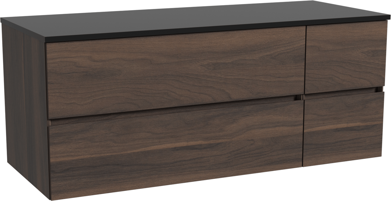 Storke Edge zwevend badkamermeubel 130 x 52 cm notelaar met Panton enkel of dubbel tablet in gepoedercoate mdf mat zwart