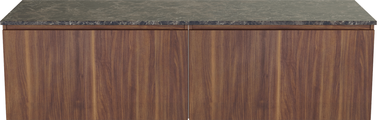 Balmani Sfera hängendes Möbelstück Set: 180 x 55 cm, Amerikanischer Nussbaum, mit Stretto Einzel- oder Doppel Waschtischplatte, Marmor Dark Emperador