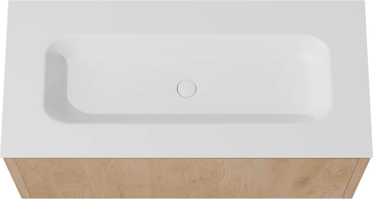 Balmani Eclips meuble salle de bains suspendu 120 x 55 cm Chêne naturelle avec Tablo Arcato lavabo simple pour 2 trous de robinet en Solid Surface blanc mat