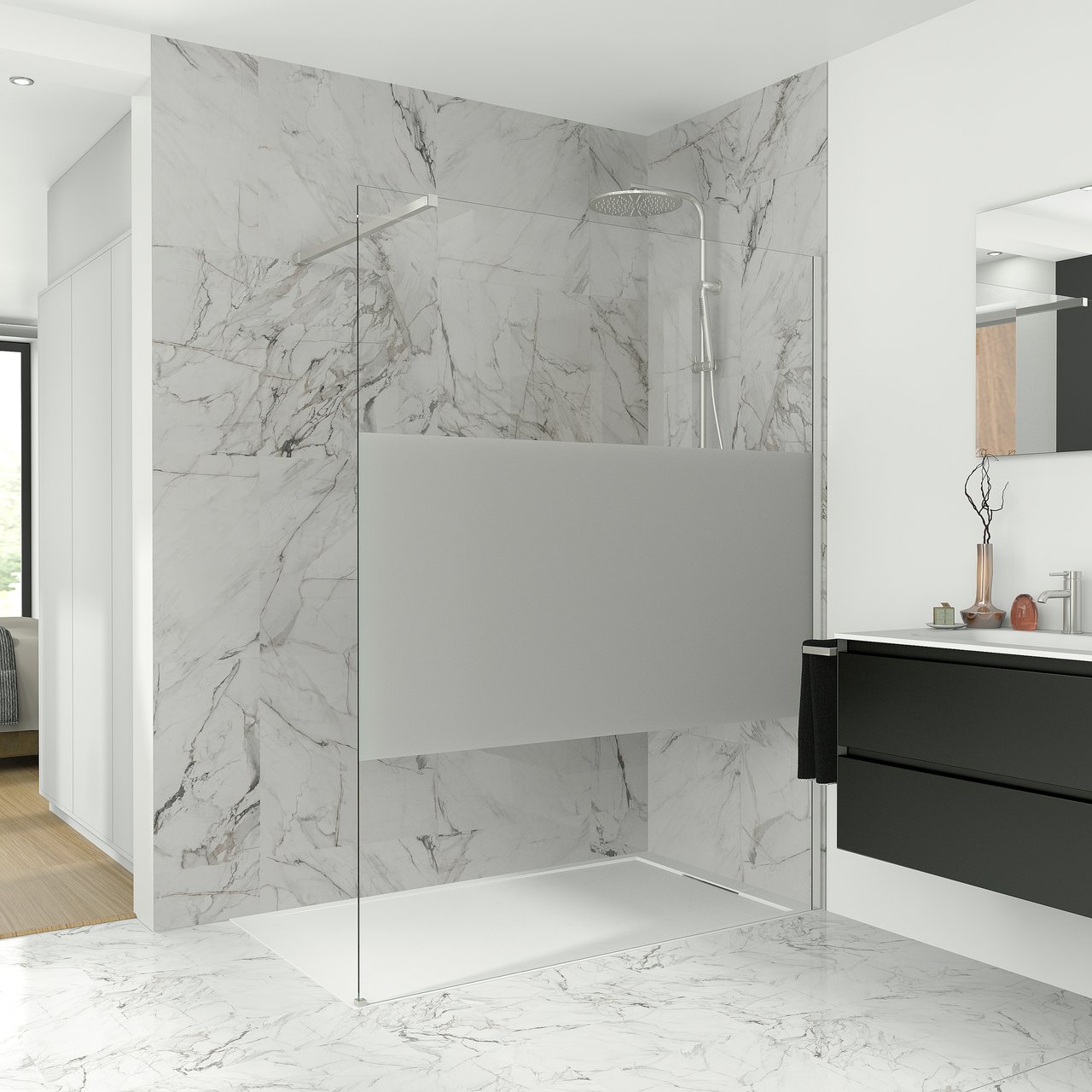 Balmani Modular douche à l'italienne 120 x 200 cm verre transparent avec bande matte profil inox brossé