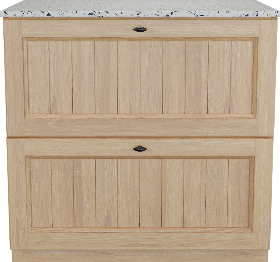 Balmani Lemon staand badkamermeubel 90 x 55 cm, fineer natuur eik met Stretto enkel tablet in mat wit/zwart terrazzo